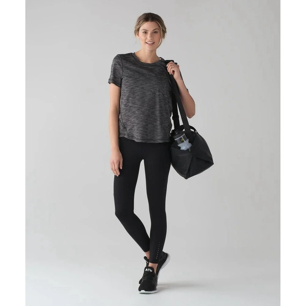 2PC- Lululemon 10 Long Distance Short Sleeve +Low Key Tank SilverHeathered Black